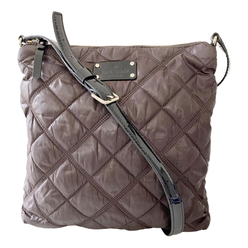 Kate Spade brown quilted nylon black patent leather crossbody bag - Picture 1 of 10